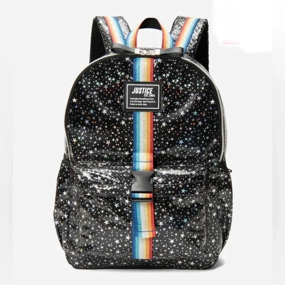 Justice Girls Star Patterned Striped Backpack Set NEW - Picture 2 of 8